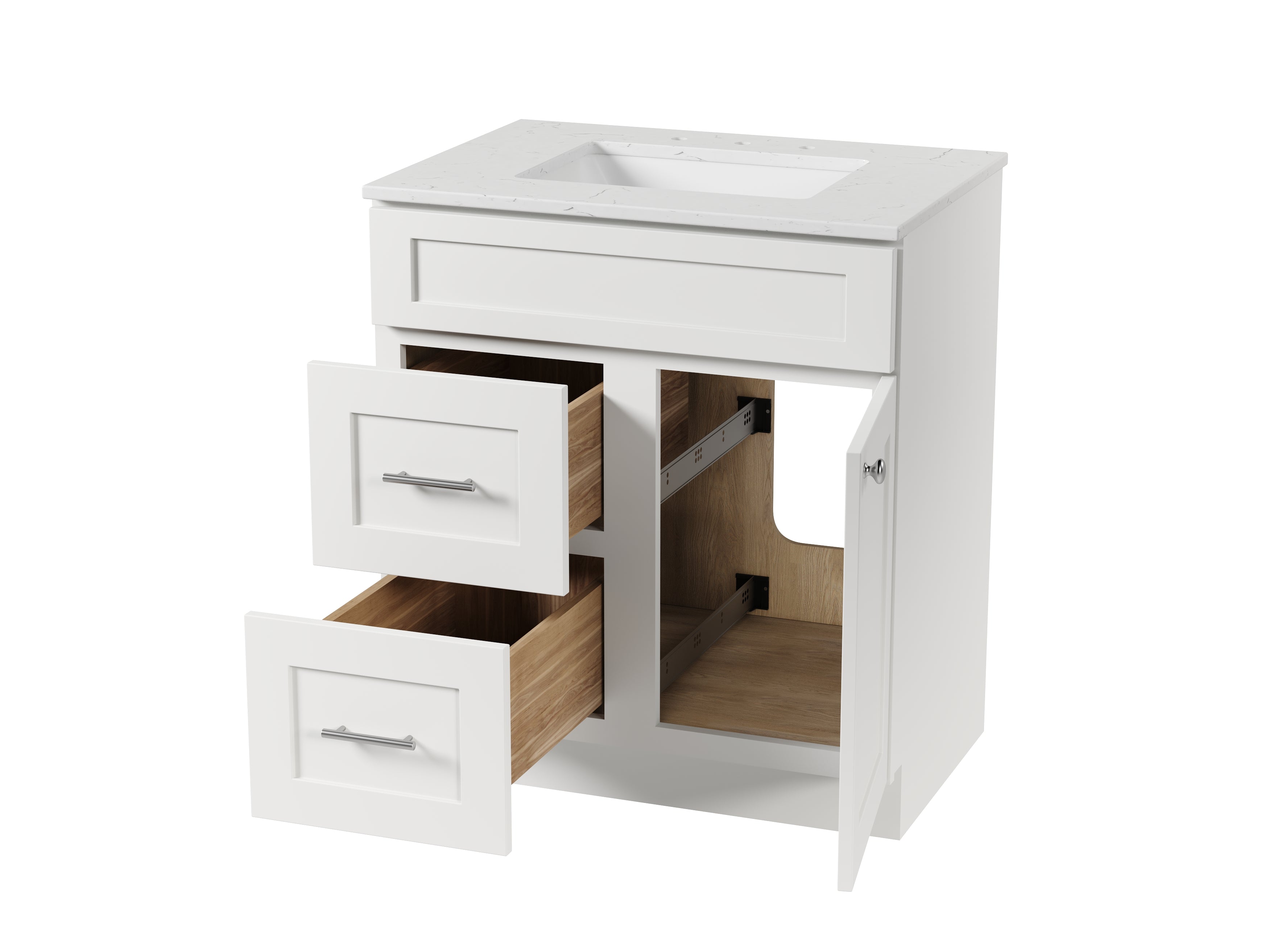 Disar 30" drawer left White Bathroom Vanity Sink with Quartz Top