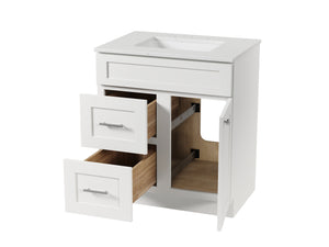 Disar 30" drawer left White Bathroom Vanity Sink with Quartz Top