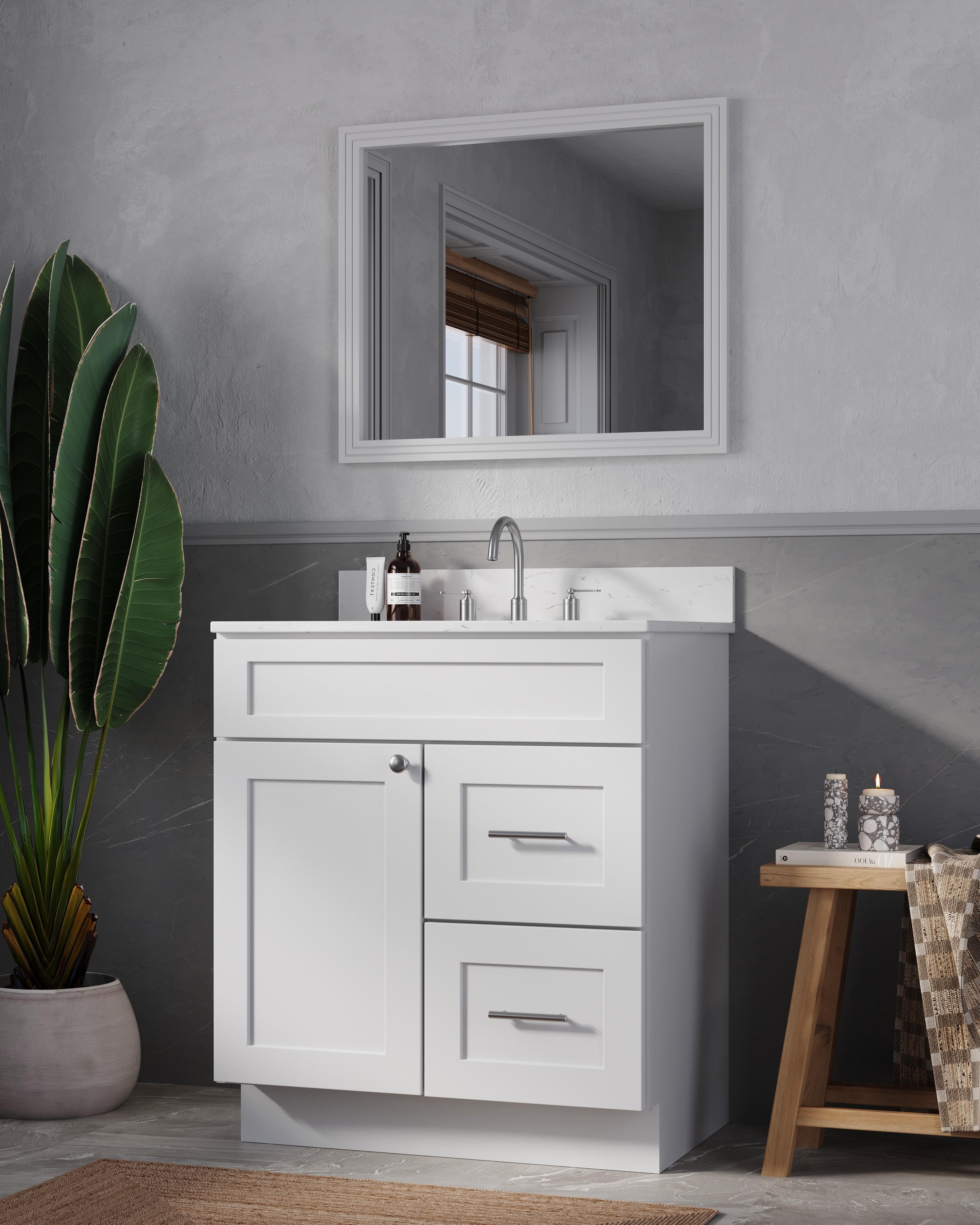 Disar 30 x 21 Inch Drawer Right  Bathroom Vanity White Single Sink