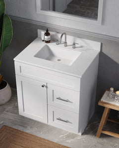 Disar 30 x 21 Inch Drawer Right  Bathroom Vanity White Single Sink