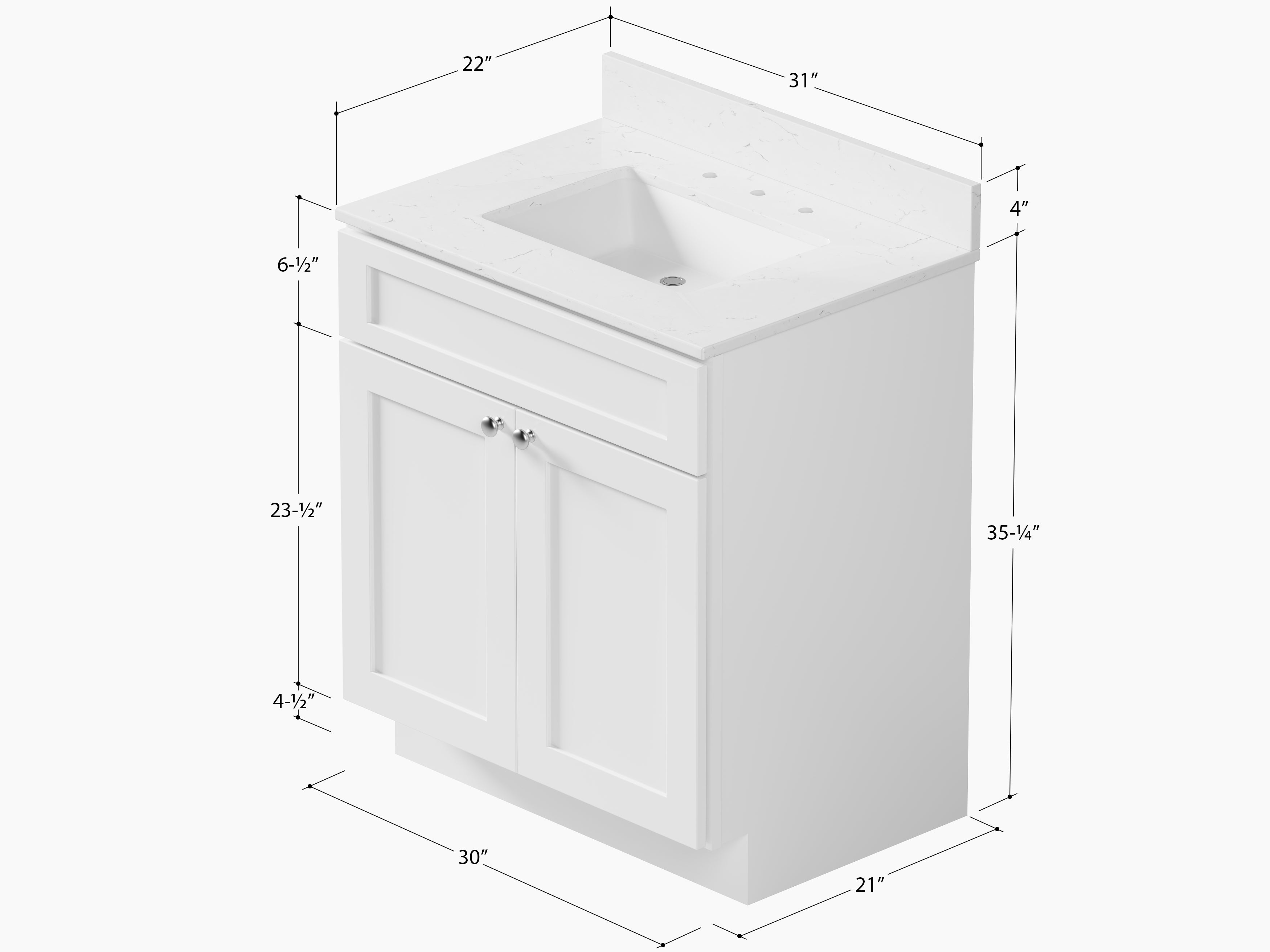 Disar 30 Inch Bathroom Vanity White Single Sink