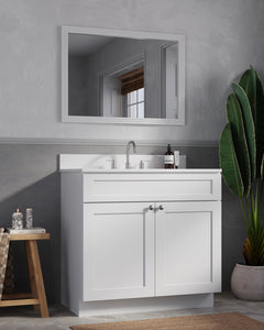 Disar 36 Inch Bathroom Vanity White Single Sink with Calacatta Quartz Top