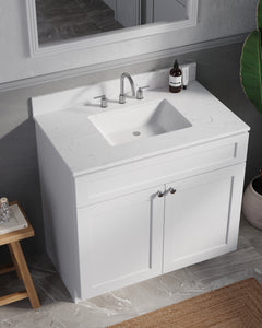 Disar 36 Inch Bathroom Vanity White Single Sink with Calacatta Quartz Top