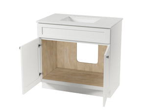 Disar 36 Inch Bathroom Vanity White Single Sink with Calacatta Quartz Top