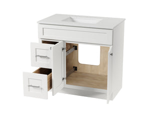Disar 36'' White Bathroom Vanity with Calacatta Quartz Top and Left Drawers