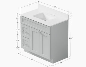 Disar 36'' White Bathroom Vanity with Calacatta Quartz Top and Left Drawers