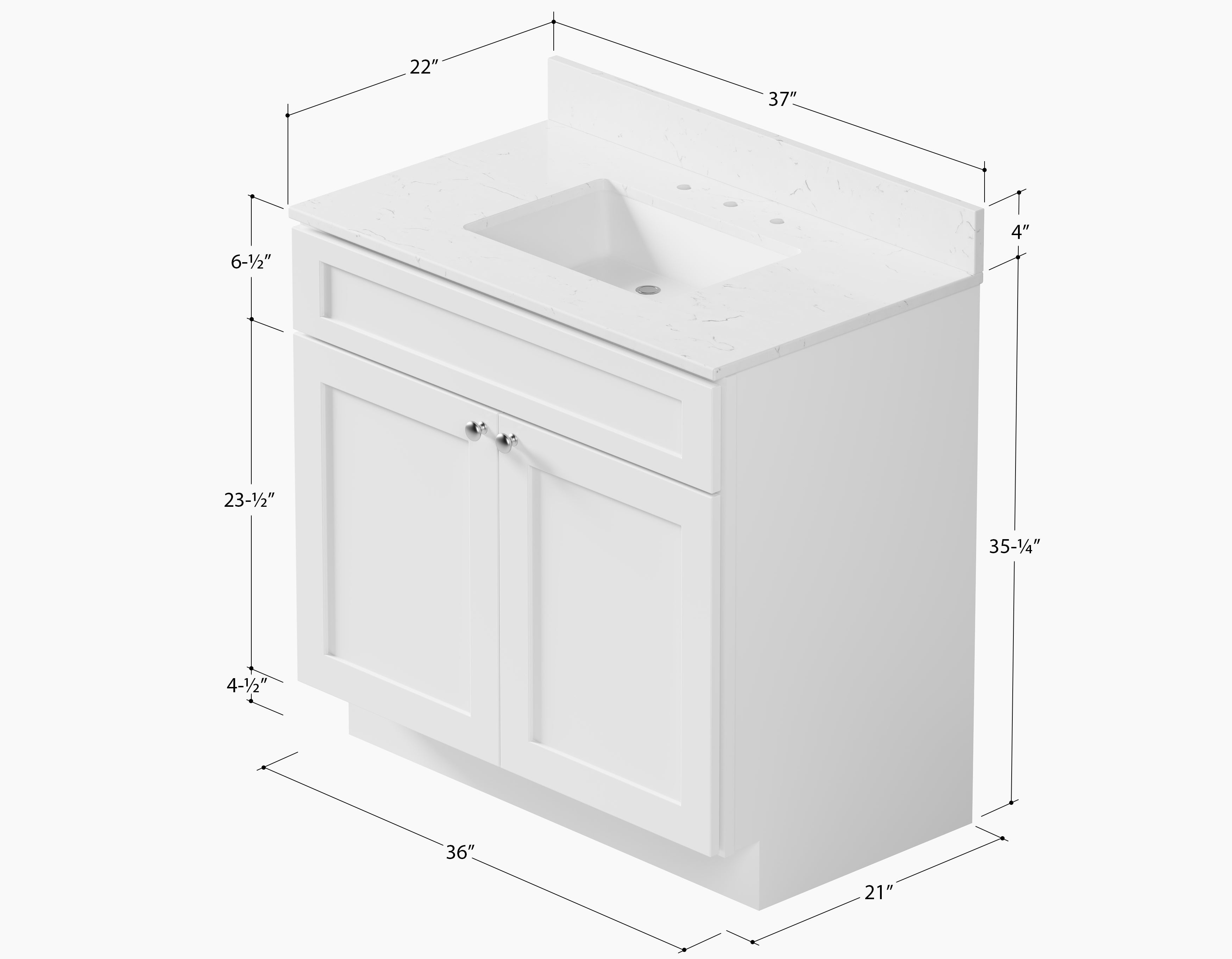 Disar 36 Inch Bathroom Vanity White Single Sink with Calacatta Quartz Top