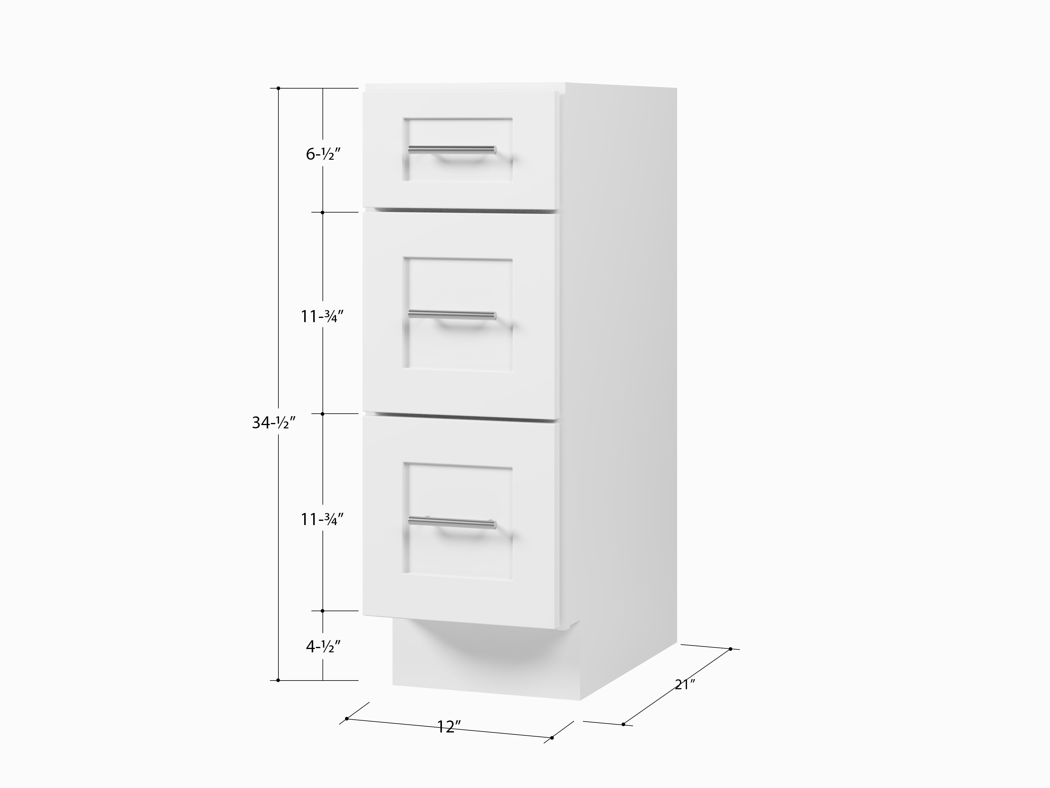 Disar 12'' Vanity 3 Drawer Cabinet Solid Wood Plywood Construction Base Only