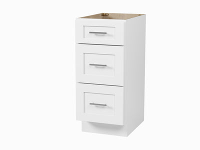 [color:White] 15" Vanity 3 Drawer Cabinet, Solid Wood Plywood, Base Only - front view