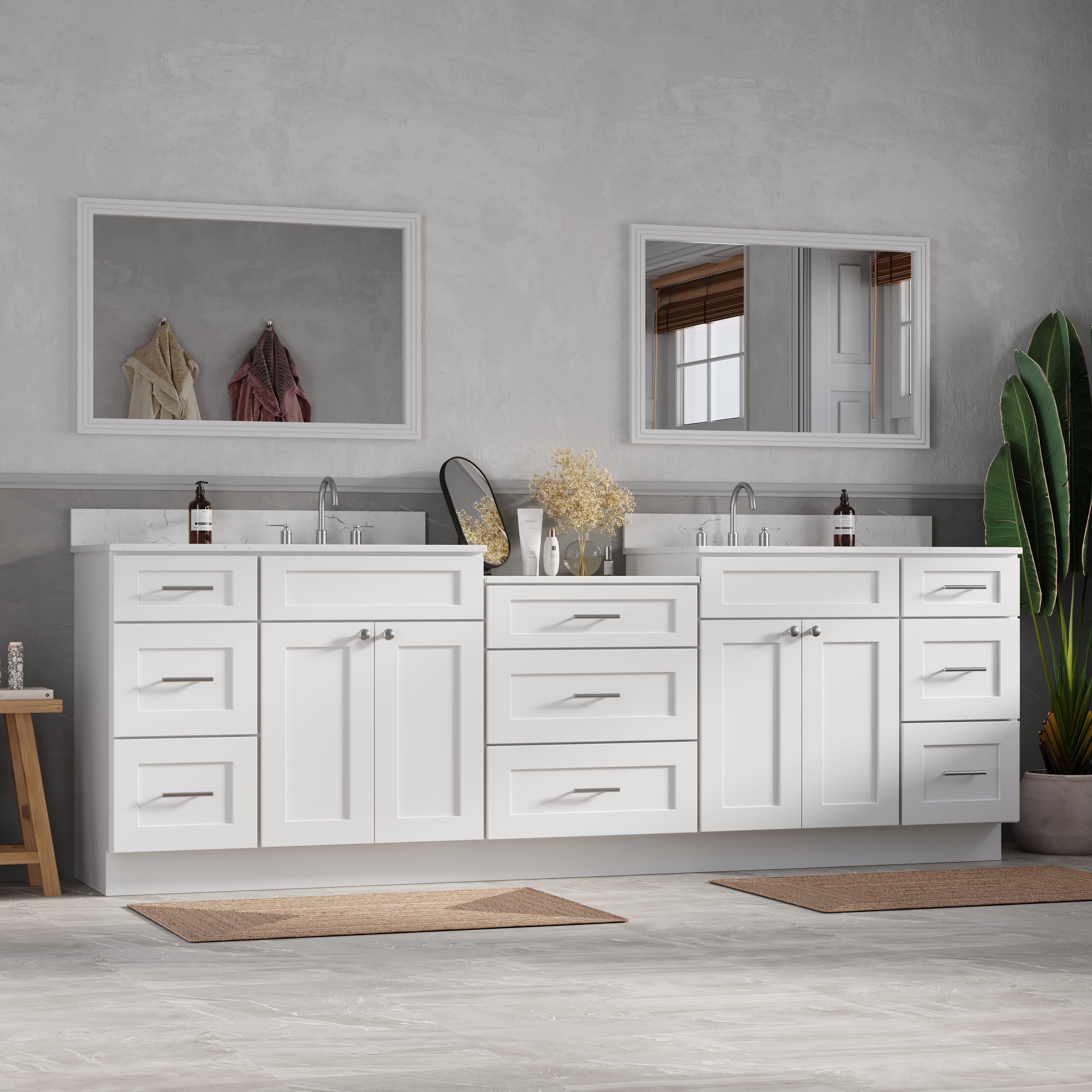 Disar 102'' Double Bathroom Vanity Cabinet Shaker Dovetail Solid Wood Drawer Carrara Quartz Top