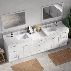 108'' Double Bathroom Vanity Cabinet Shaker Dovetail Solid Wood Drawer Carrara Quartz Top