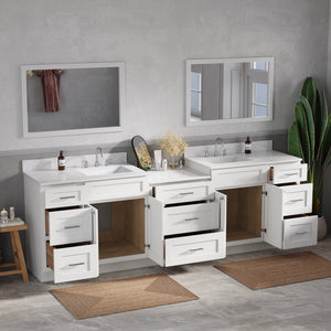 Disar 102'' Double Bathroom Vanity Cabinet Shaker Dovetail Solid Wood Drawer Carrara Quartz Top
