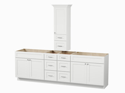 [color:White] 102' Double Bathroom Vanity With Countertop Tall Cabinet, Base Only - front view