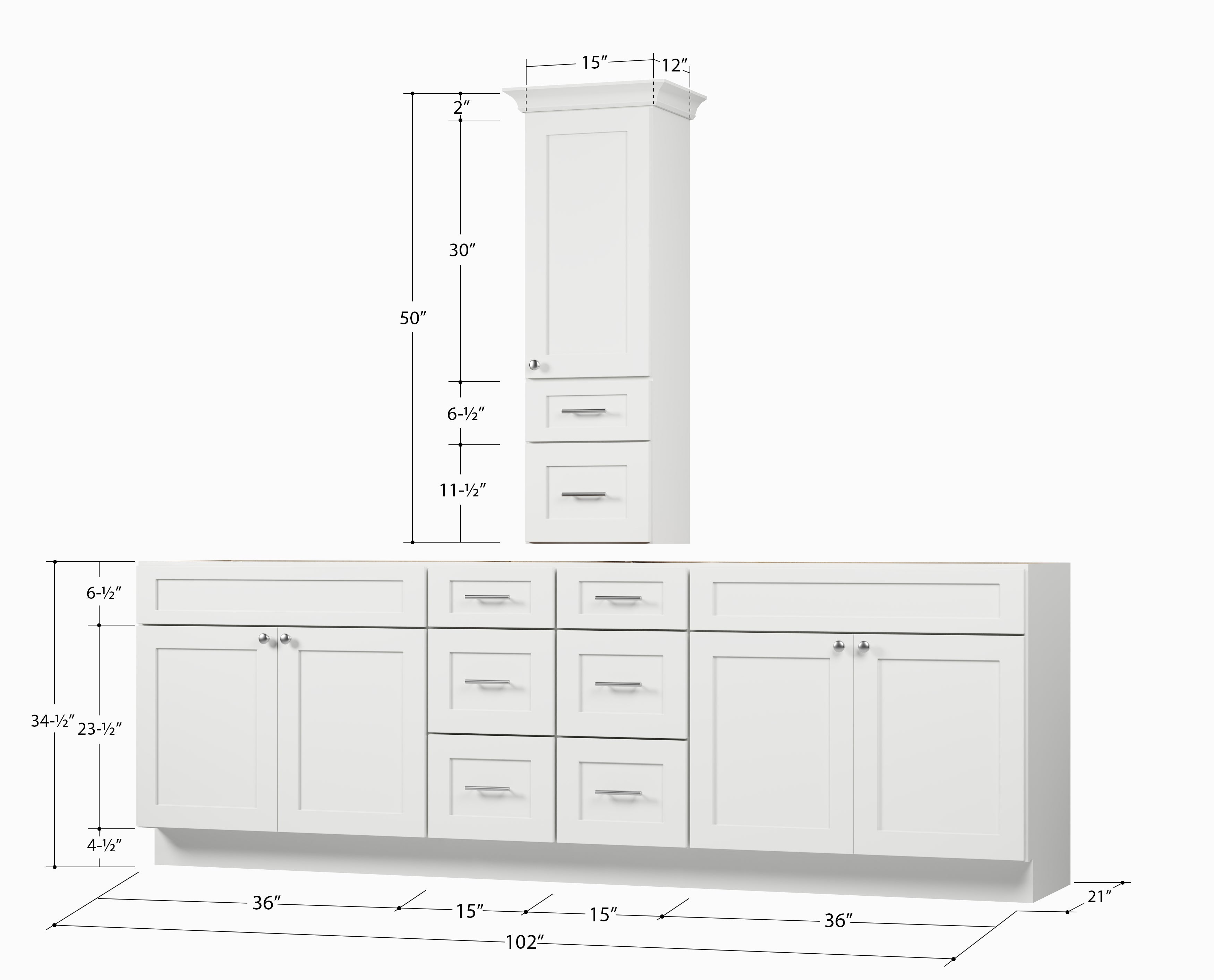 Disar 102' Double Bathroom Vanity With Counter Top Tall Cabinet Base Only