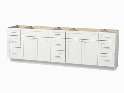 [color:White] 105'' Double Bathroom Vanity Base Only, 9 Drawer - front view