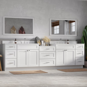 114'' Double Bathroom Vanity Cabinet Shaker Dovetail Solid Wood Drawer Carrara Quartz Top