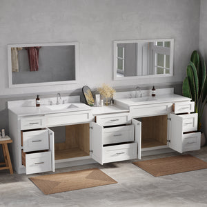 114'' Double Bathroom Vanity Cabinet Shaker Dovetail Solid Wood Drawer Carrara Quartz Top