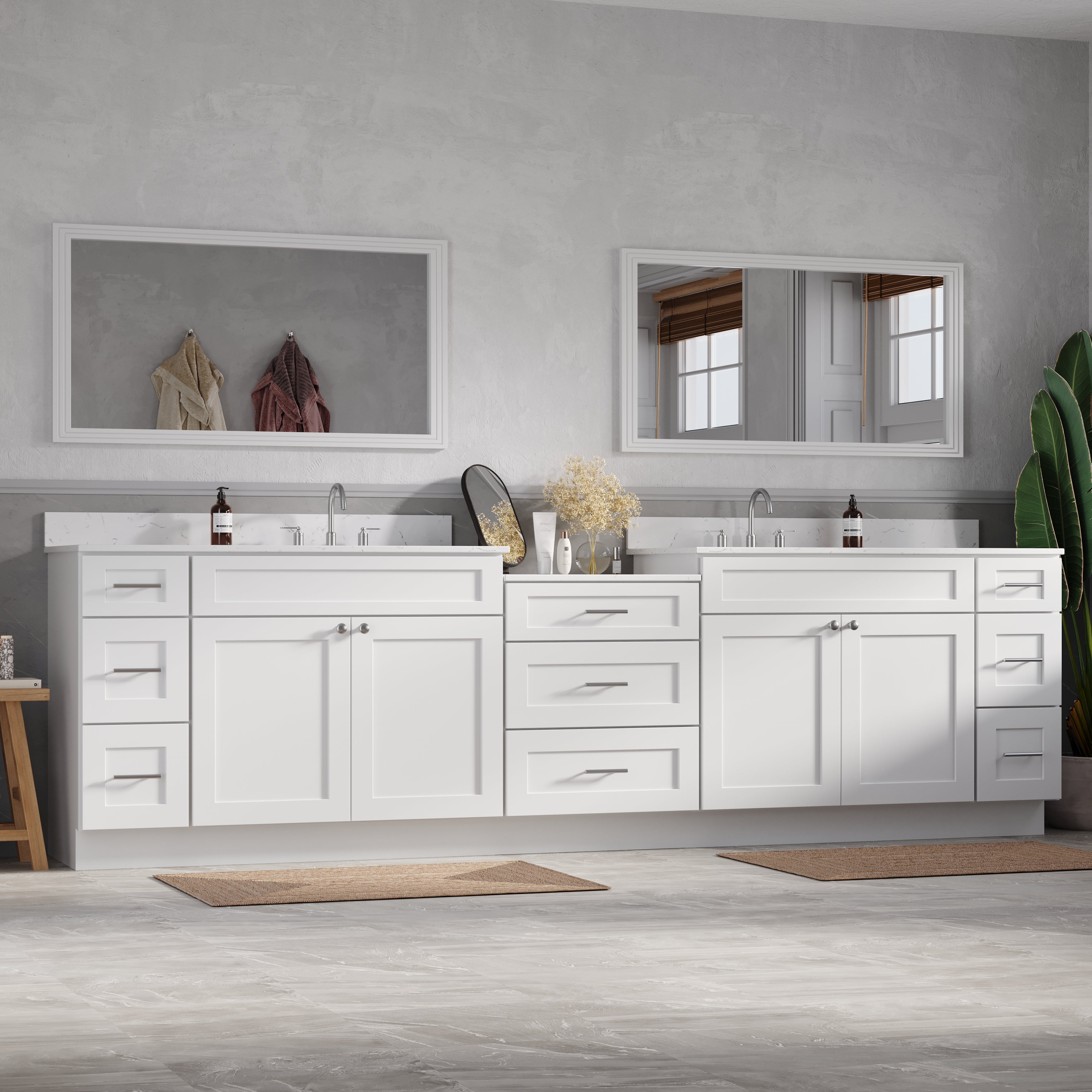 120'' Double Bathroom Vanity Cabinet Shaker Dovetail Solid Wood Drawer Carrara Quartz Top