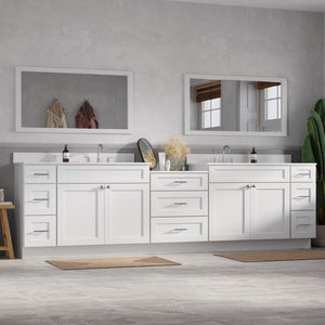 120'' Double Bathroom Vanity Cabinet Shaker Dovetail Solid Wood Drawer Carrara Quartz Top