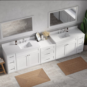 120'' Double Bathroom Vanity Cabinet Shaker Dovetail Solid Wood Drawer Carrara Quartz Top