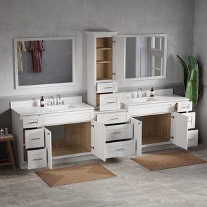 120'' Double Bathroom Vanity With Counter Top Tall Cabinet Shaker Dovetail Solid Wood Drawer Carrara Quartz Top
