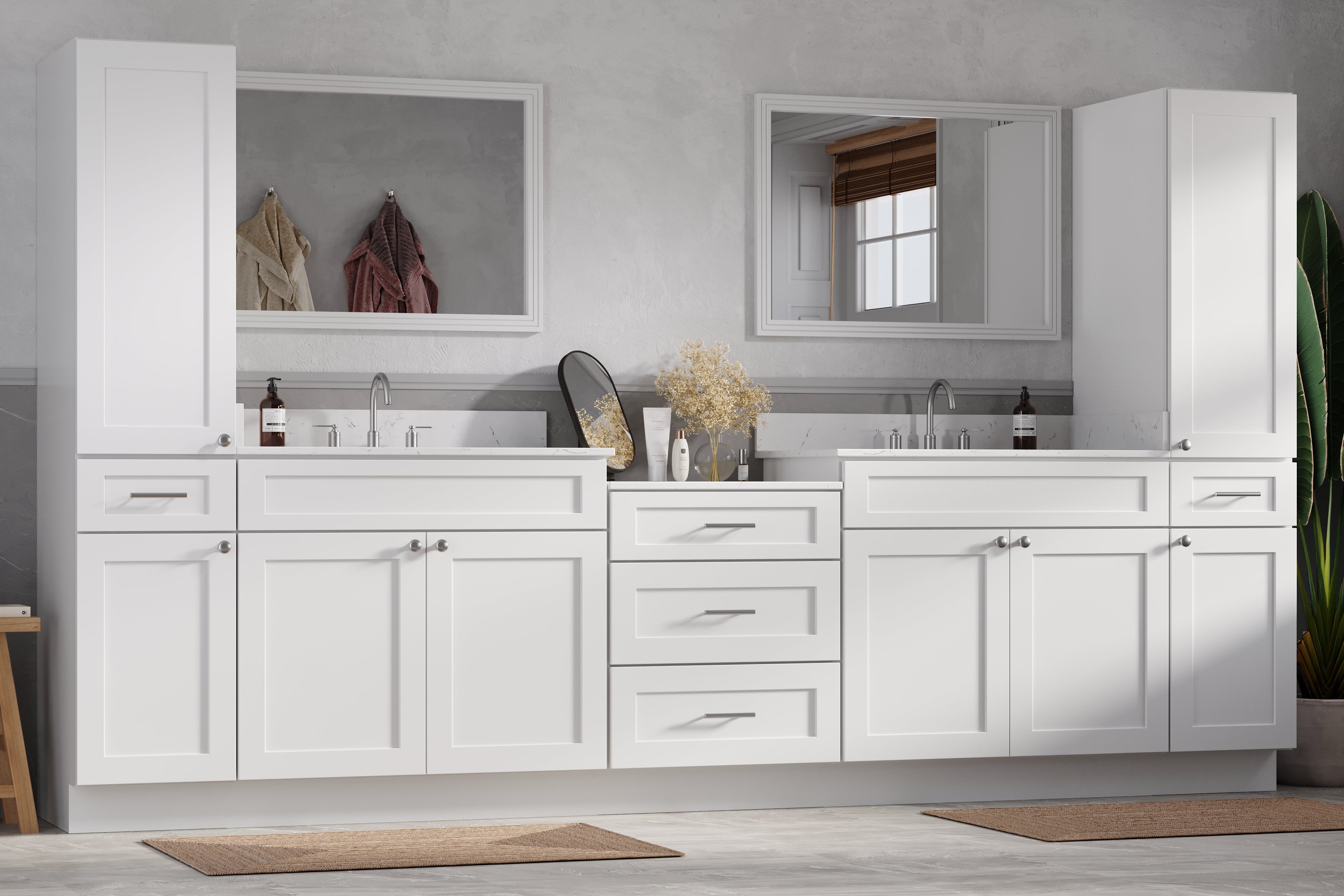 126'' Double Bathroom Vanity Cabinet Shaker Dovetail Solid Wood Drawer Carrara Quartz Top
