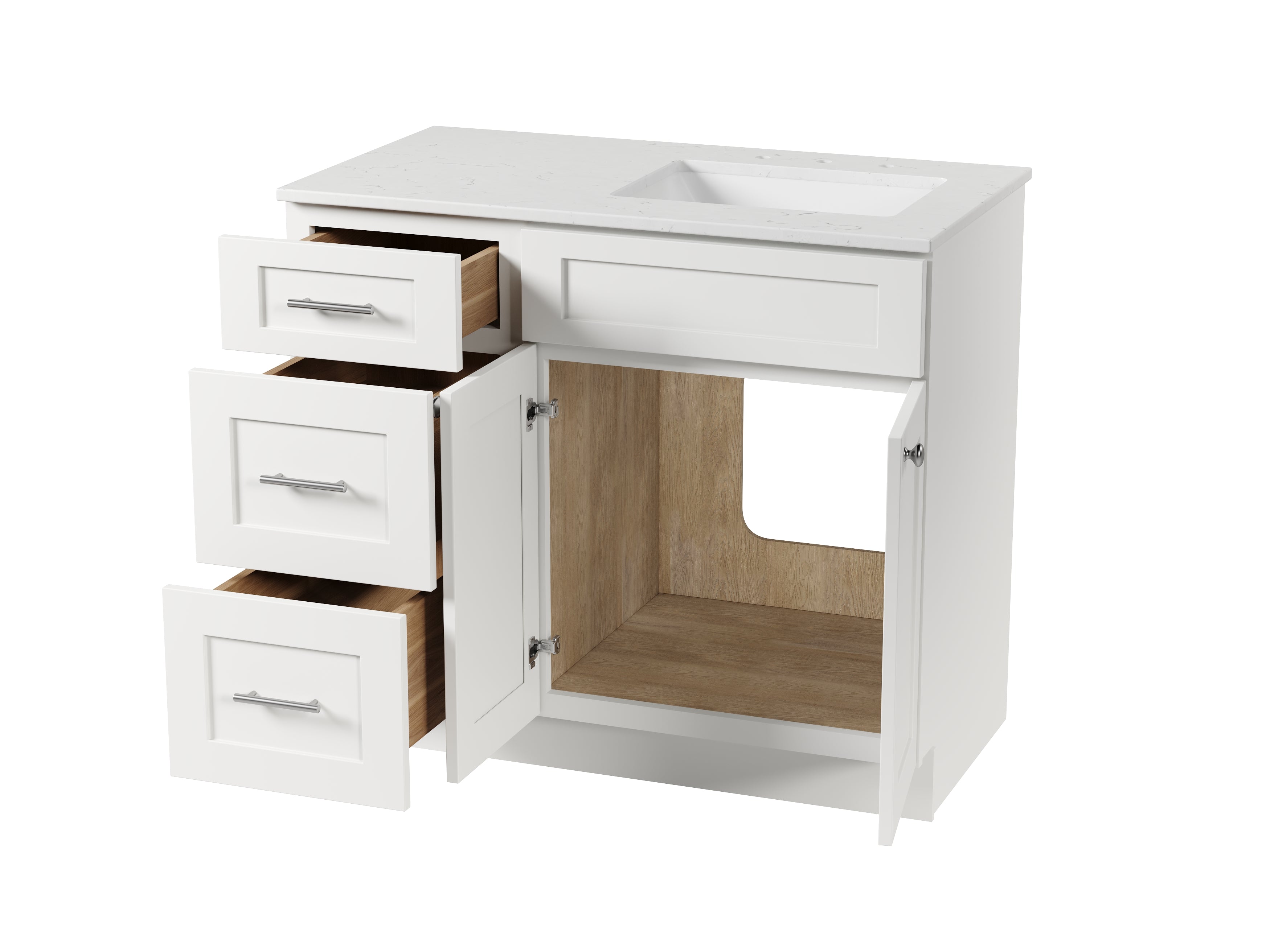 Disar 39'' Left Drawer Single Bathroom Vanity with Quartz Top