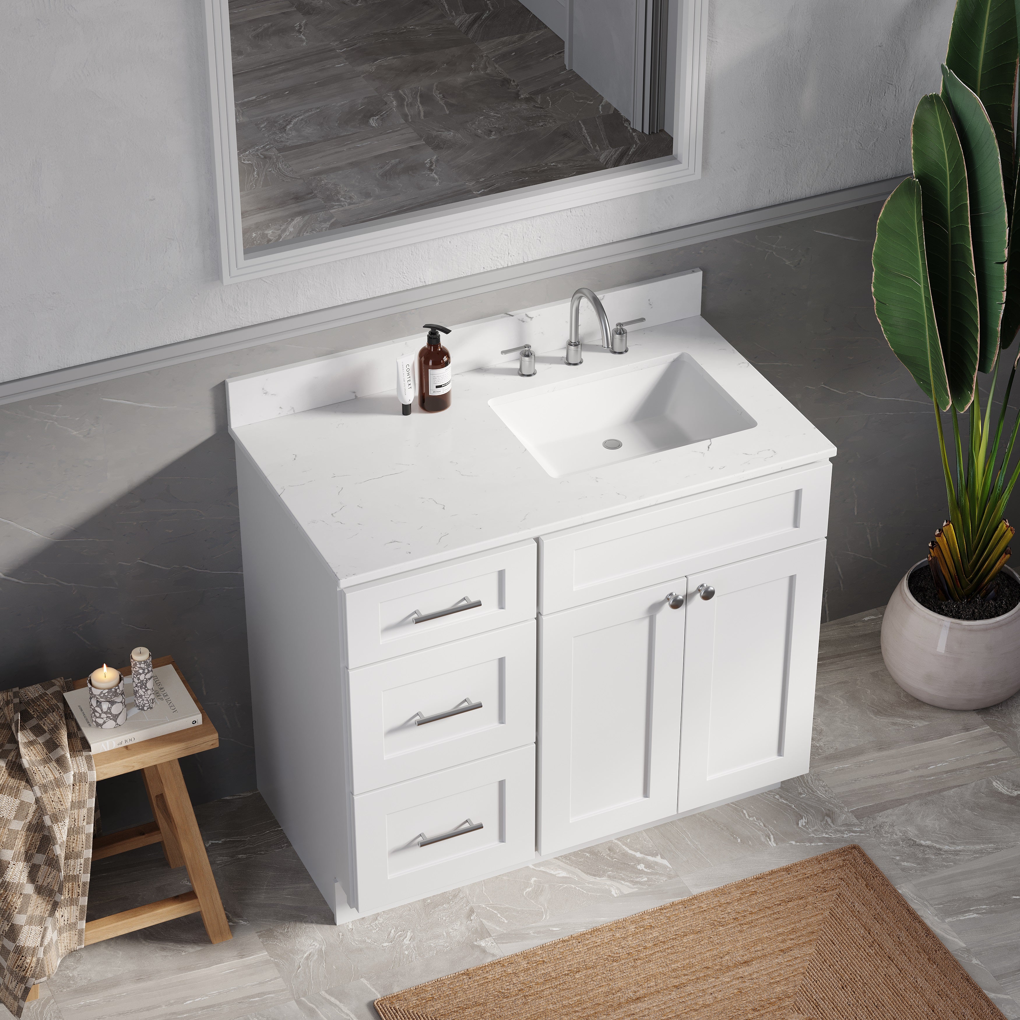 Disar 39'' Left Drawer Single Bathroom Vanity with Quartz Top