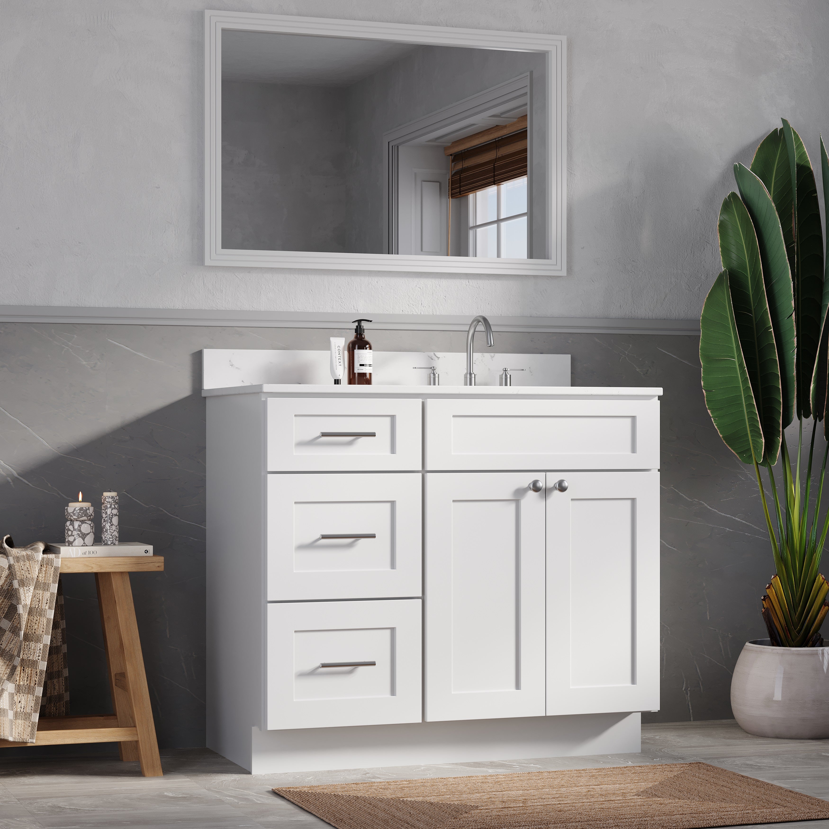 Disar 39'' Left Drawer Single Bathroom Vanity with Quartz Top