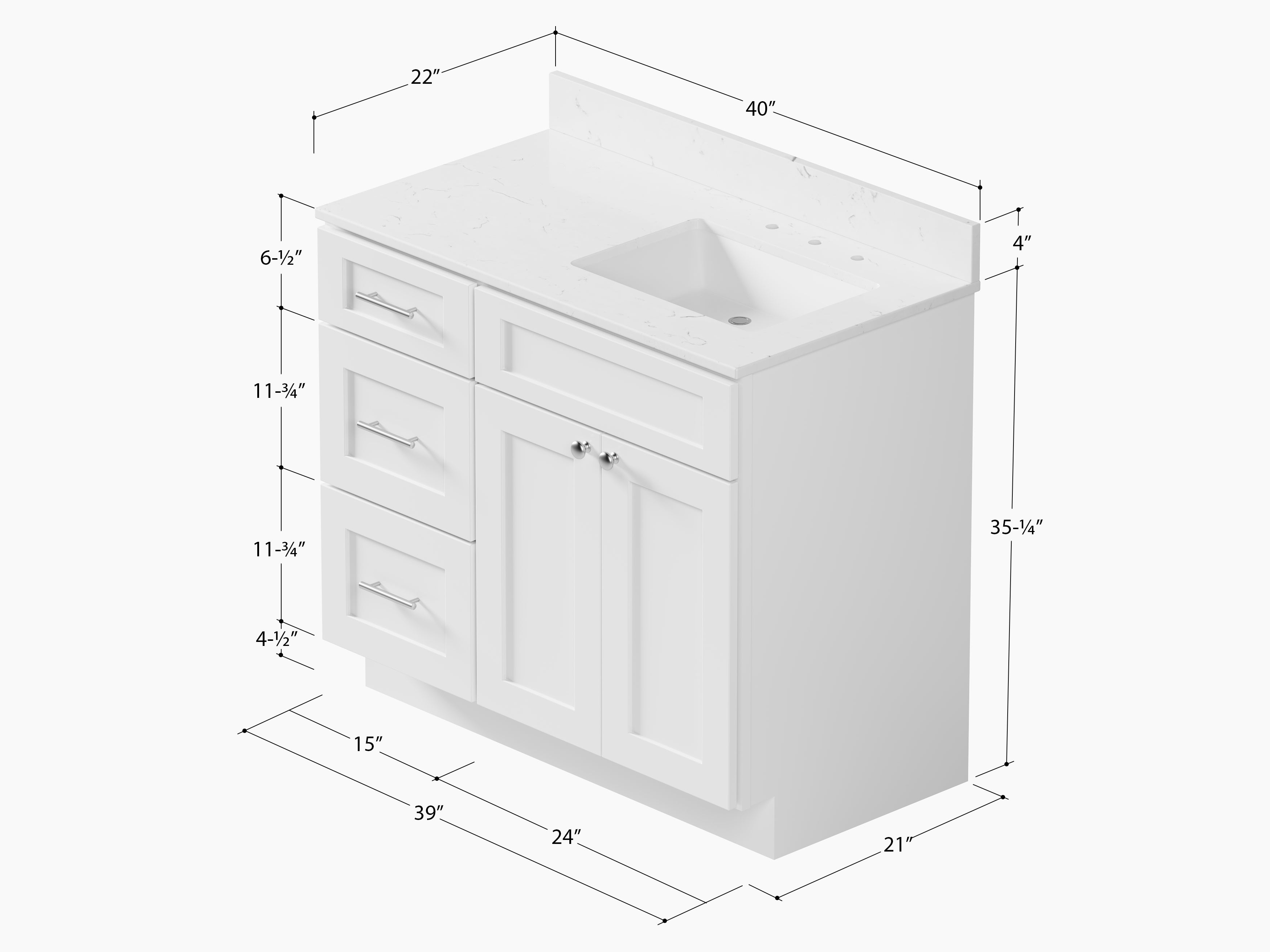 Disar 39'' Left Drawer Single Bathroom Vanity with Quartz Top
