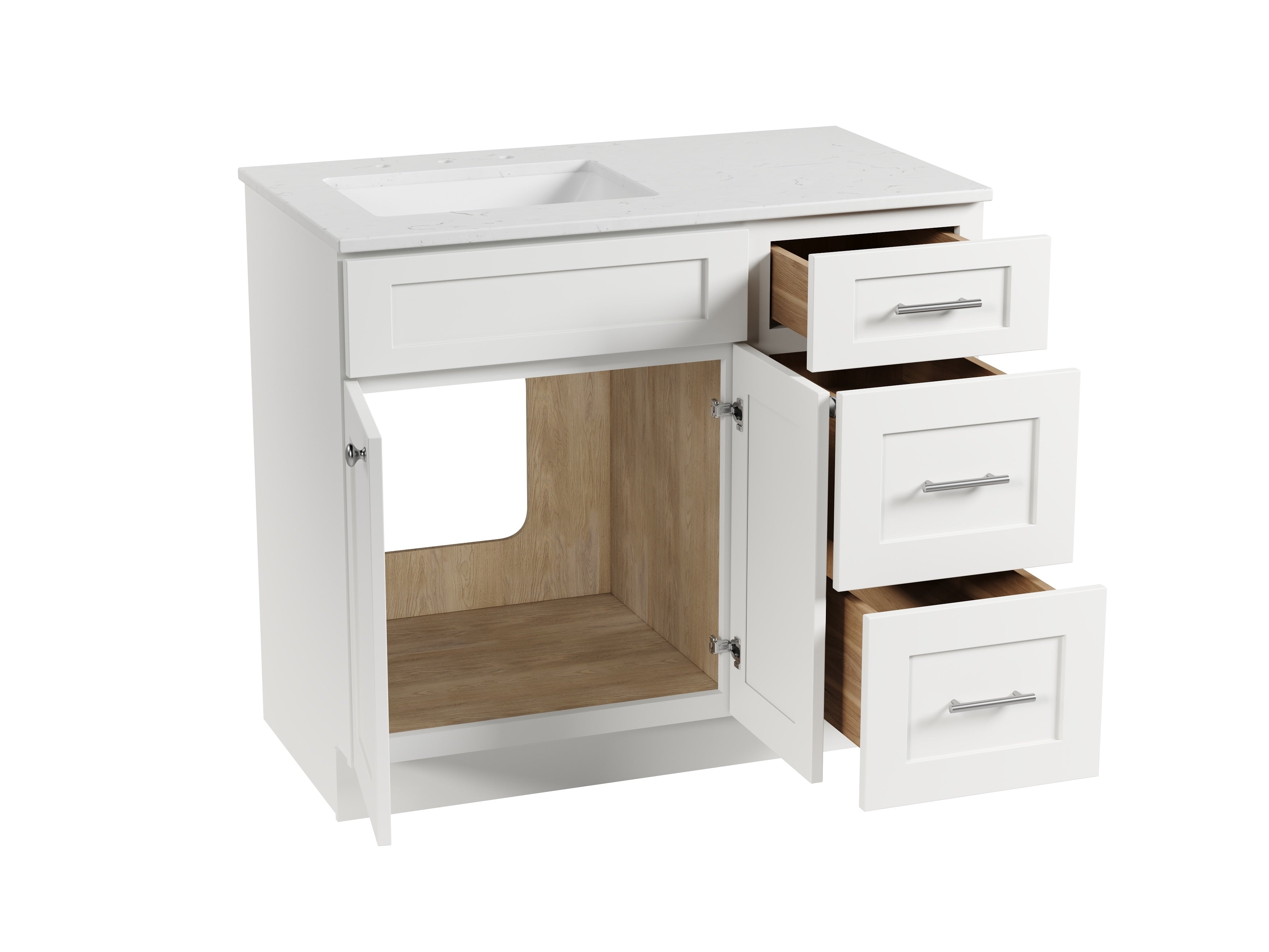 Disar 39'' Right Drawer Single Bathroom Vanity with Quartz Top