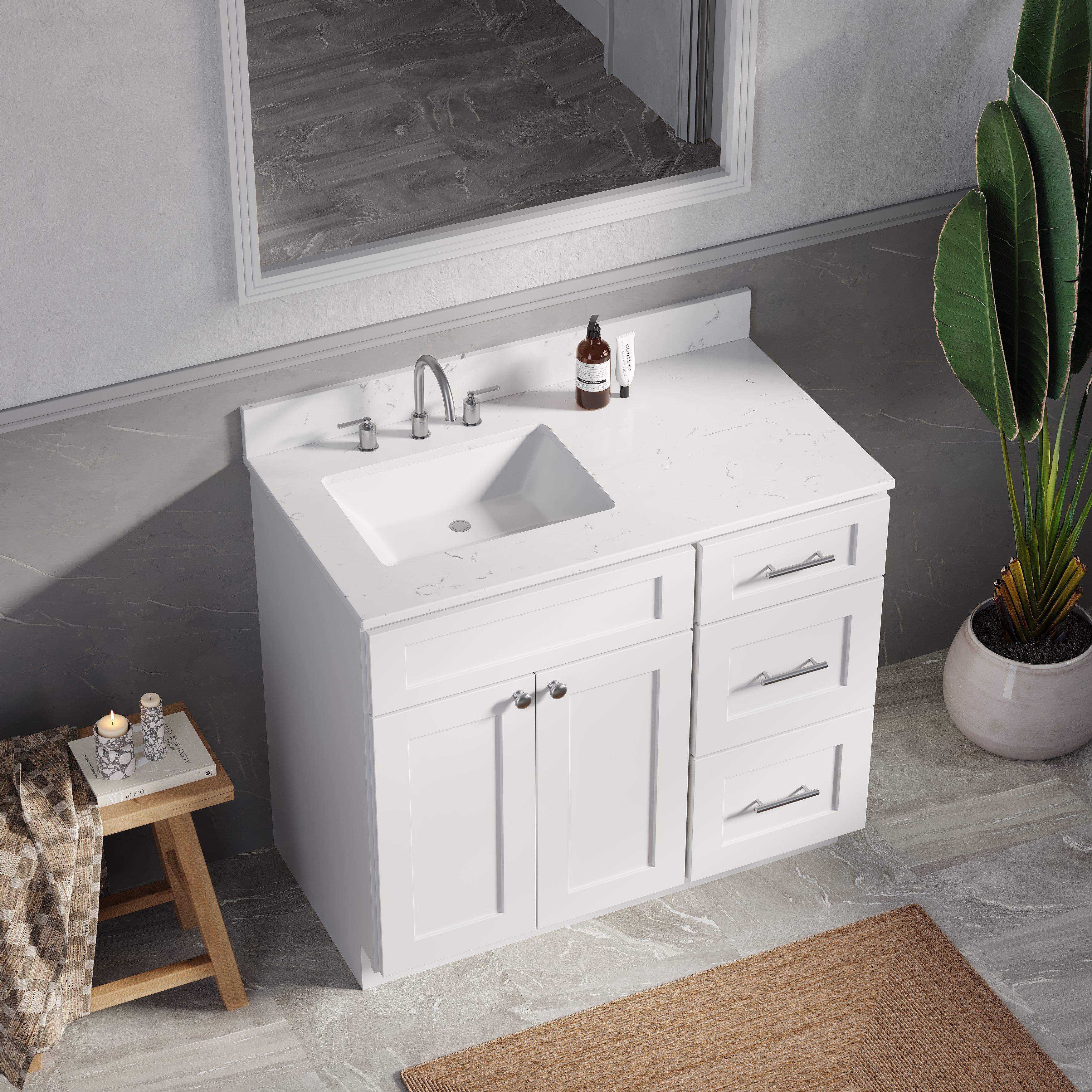 Disar 39'' Right Drawer Single Bathroom Vanity with Quartz Top