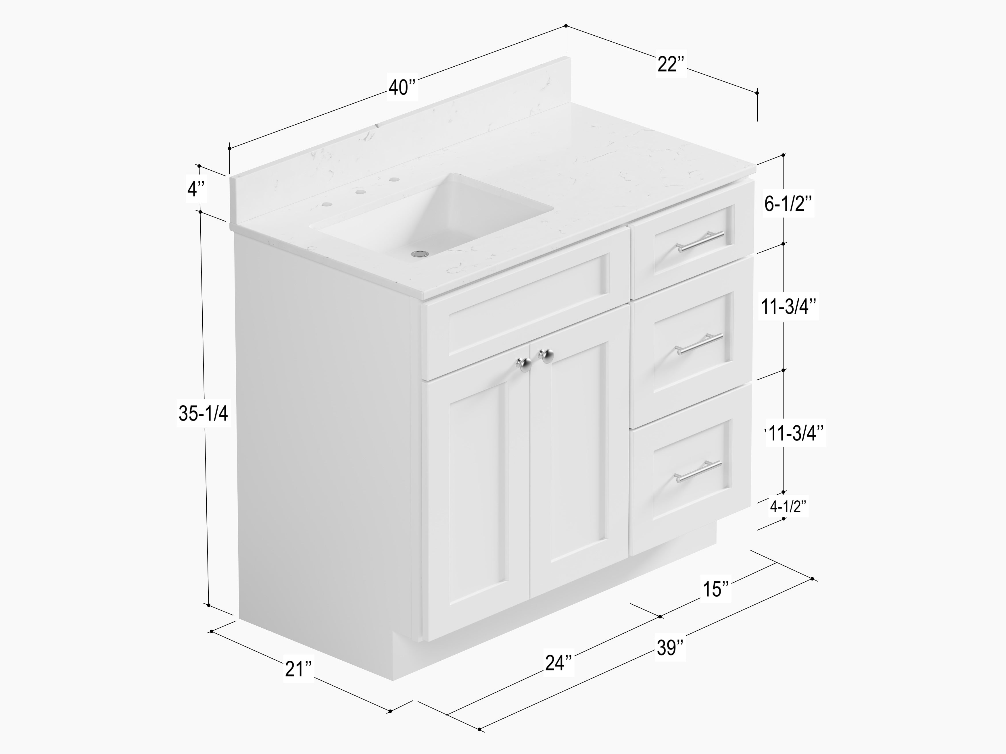 Disar 39'' Right Drawer Single Bathroom Vanity with Quartz Top