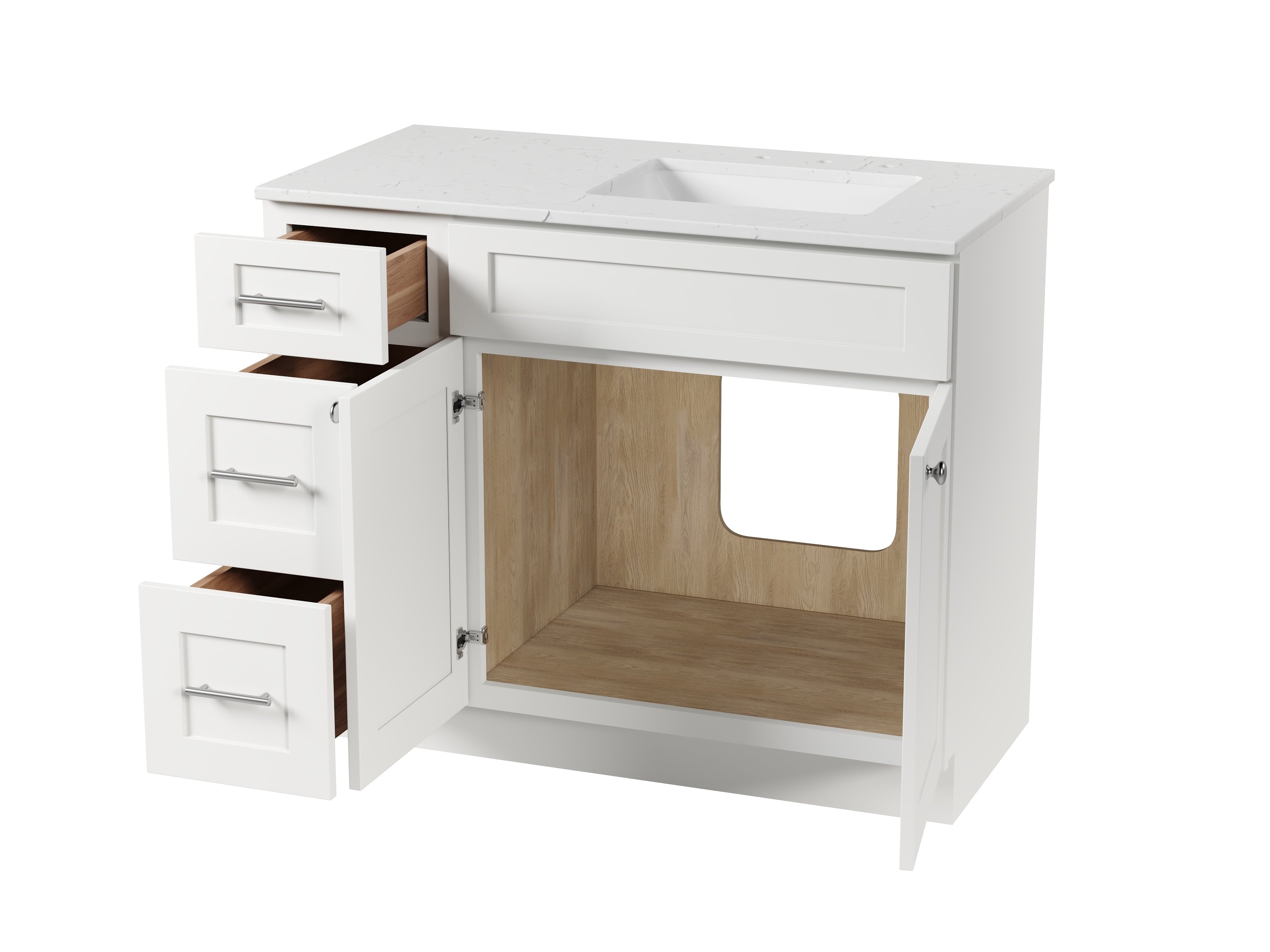 Disar 43'' Drawer Left Single Bathroom Vanity with Quartz Top