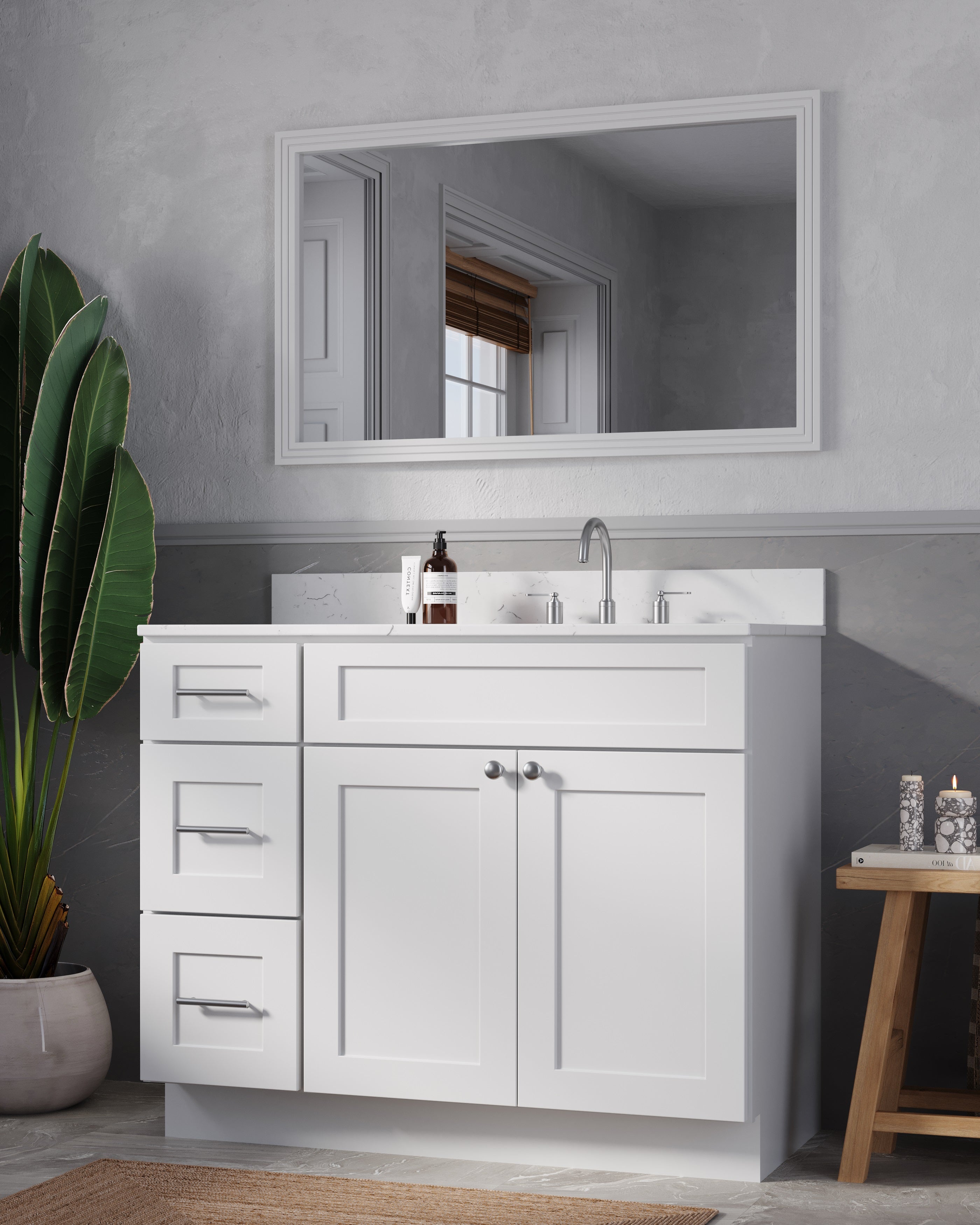 Disar 43'' Drawer Left Single Bathroom Vanity with Quartz Top