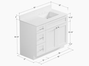 Disar 43'' Drawer Left Single Bathroom Vanity with Quartz Top
