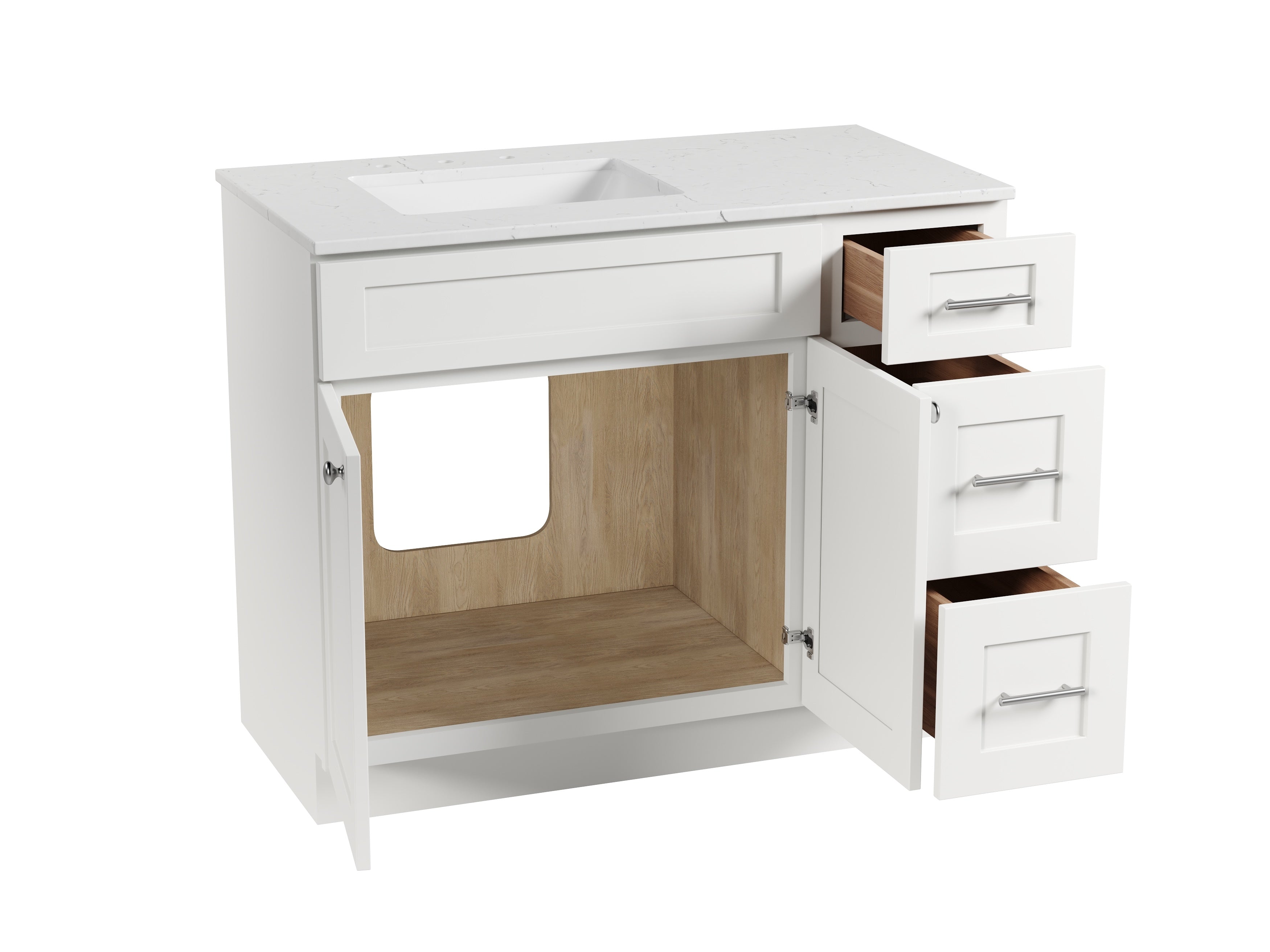 Disar 43'' Drawer Right Single Bathroom Vanity with Quartz Top
