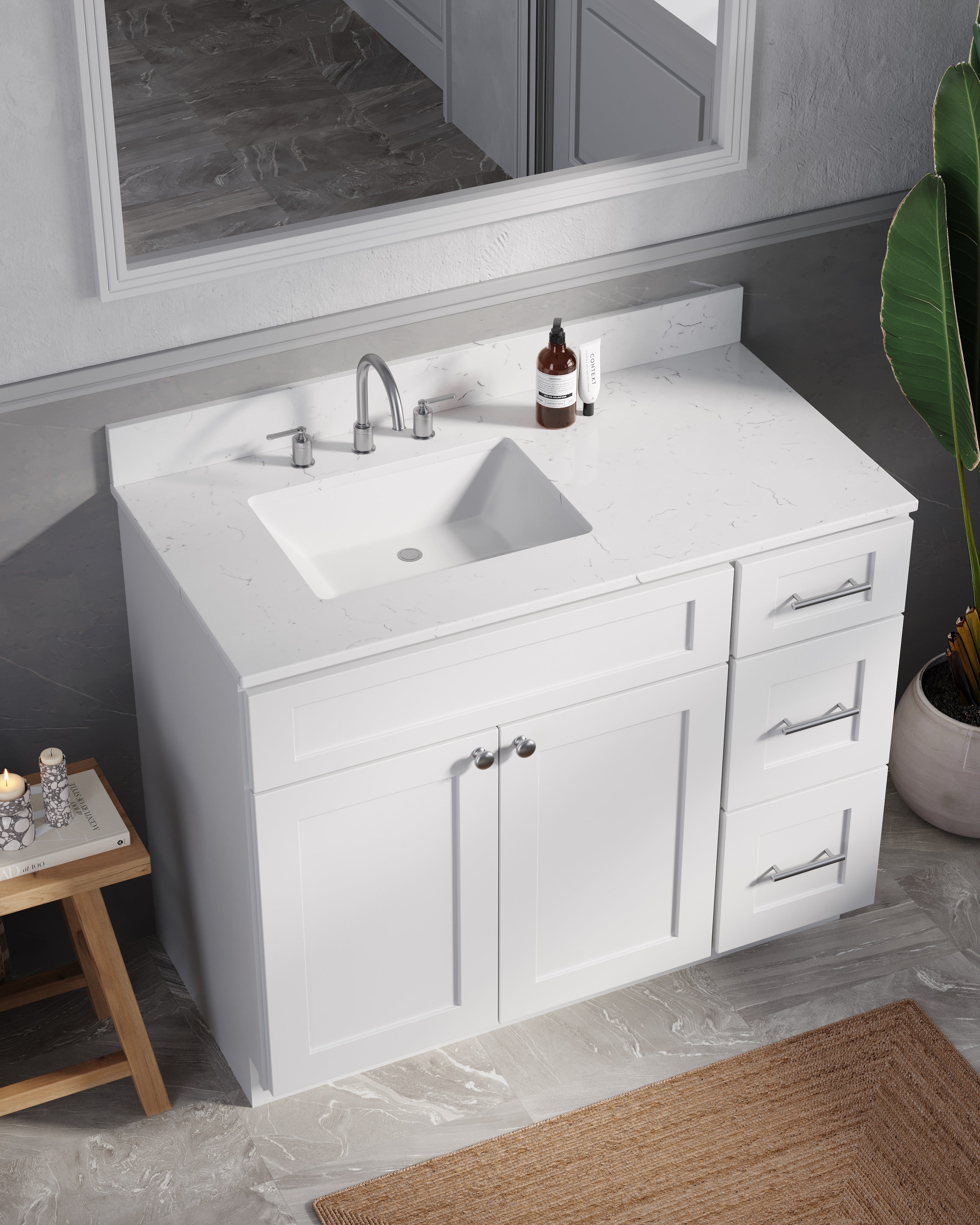 Disar 43'' Drawer Right Single Bathroom Vanity with Quartz Top