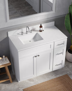 Disar 43'' Drawer Right Single Bathroom Vanity with Quartz Top