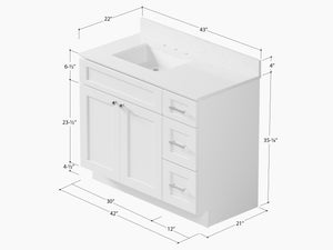 Disar 43'' Drawer Right Single Bathroom Vanity with Quartz Top