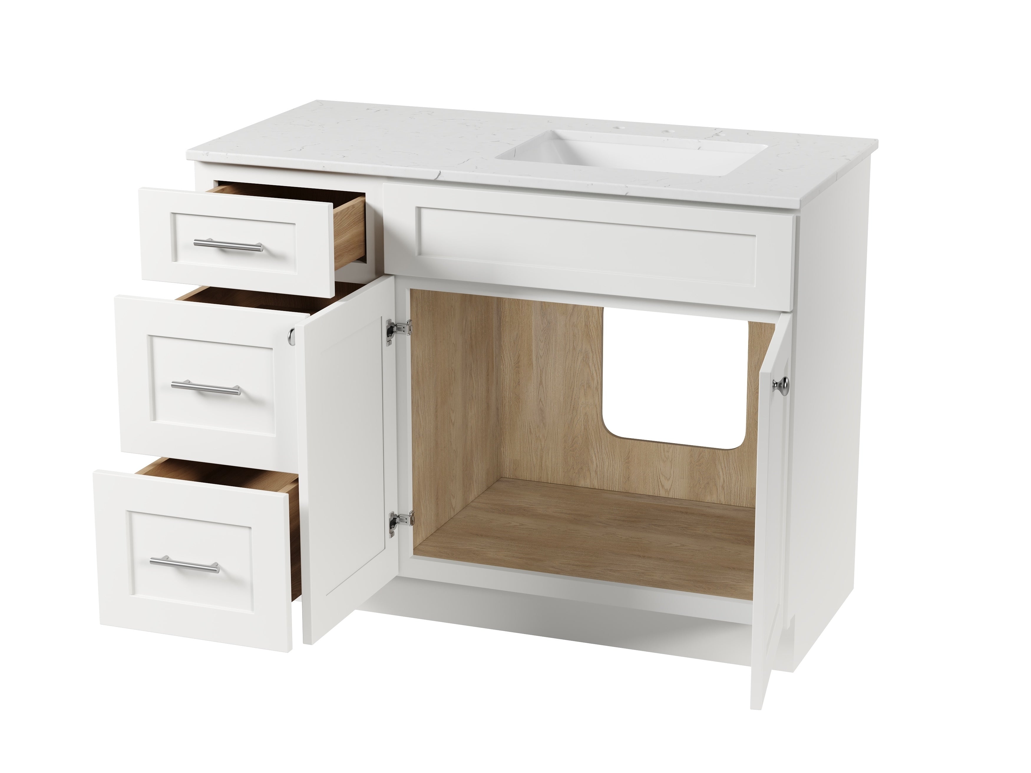 Disar 46'' Drawer Left Single Bathroom Vanity with Quartz Top