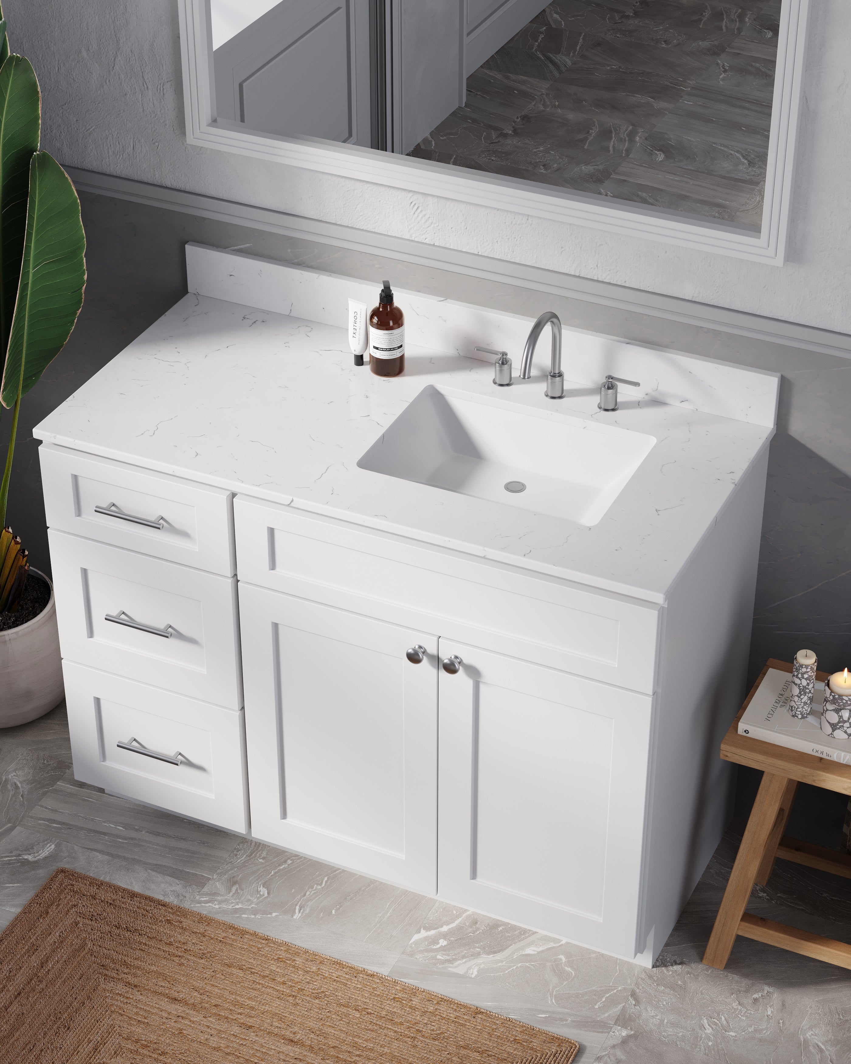 Disar 46'' Drawer Left Single Bathroom Vanity with Quartz Top