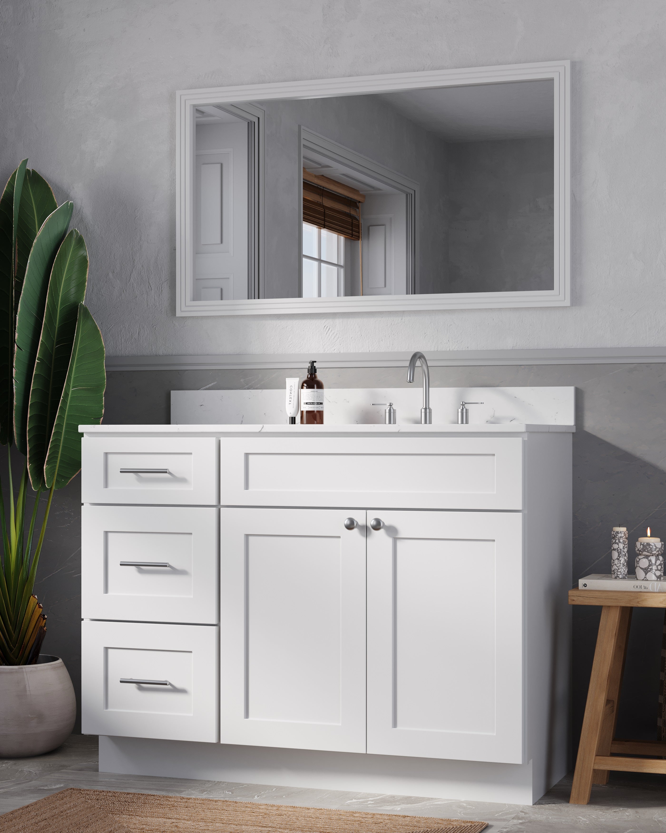 Disar 46'' Drawer Left Single Bathroom Vanity with Quartz Top