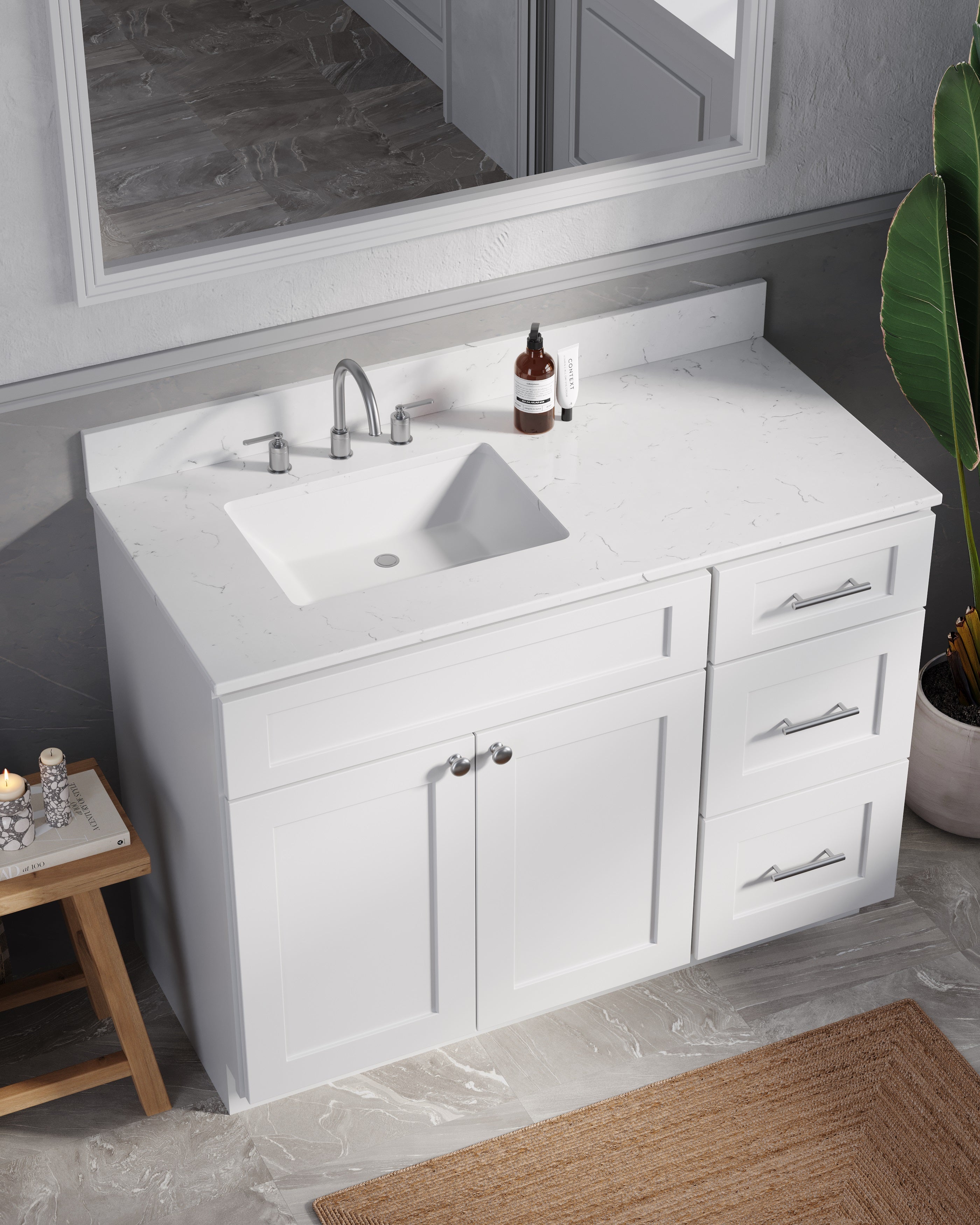 Disar 46'' Drawer Right Single Bathroom Vanity with Quartz Top