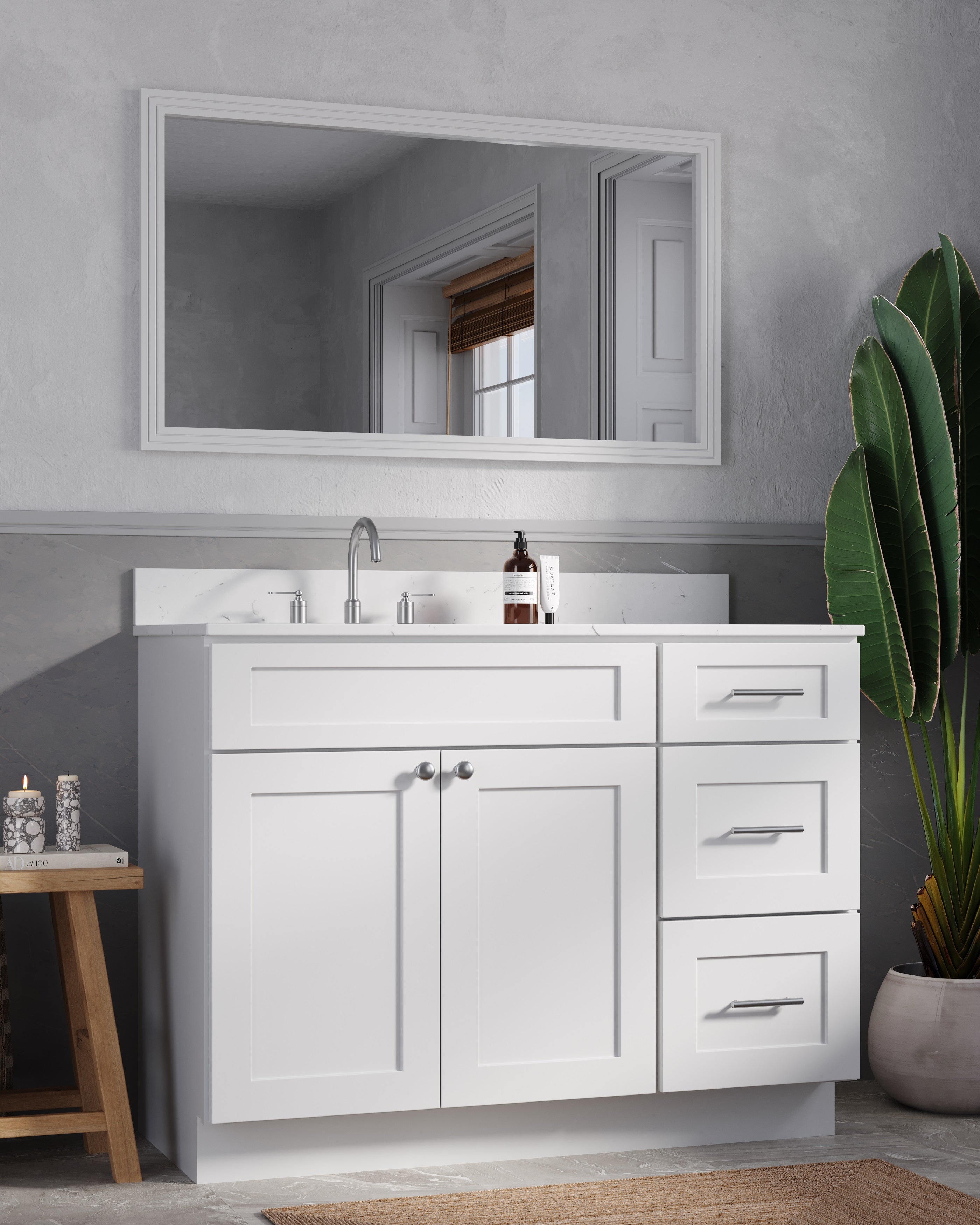 Disar 46'' Drawer Right Single Bathroom Vanity with Quartz Top
