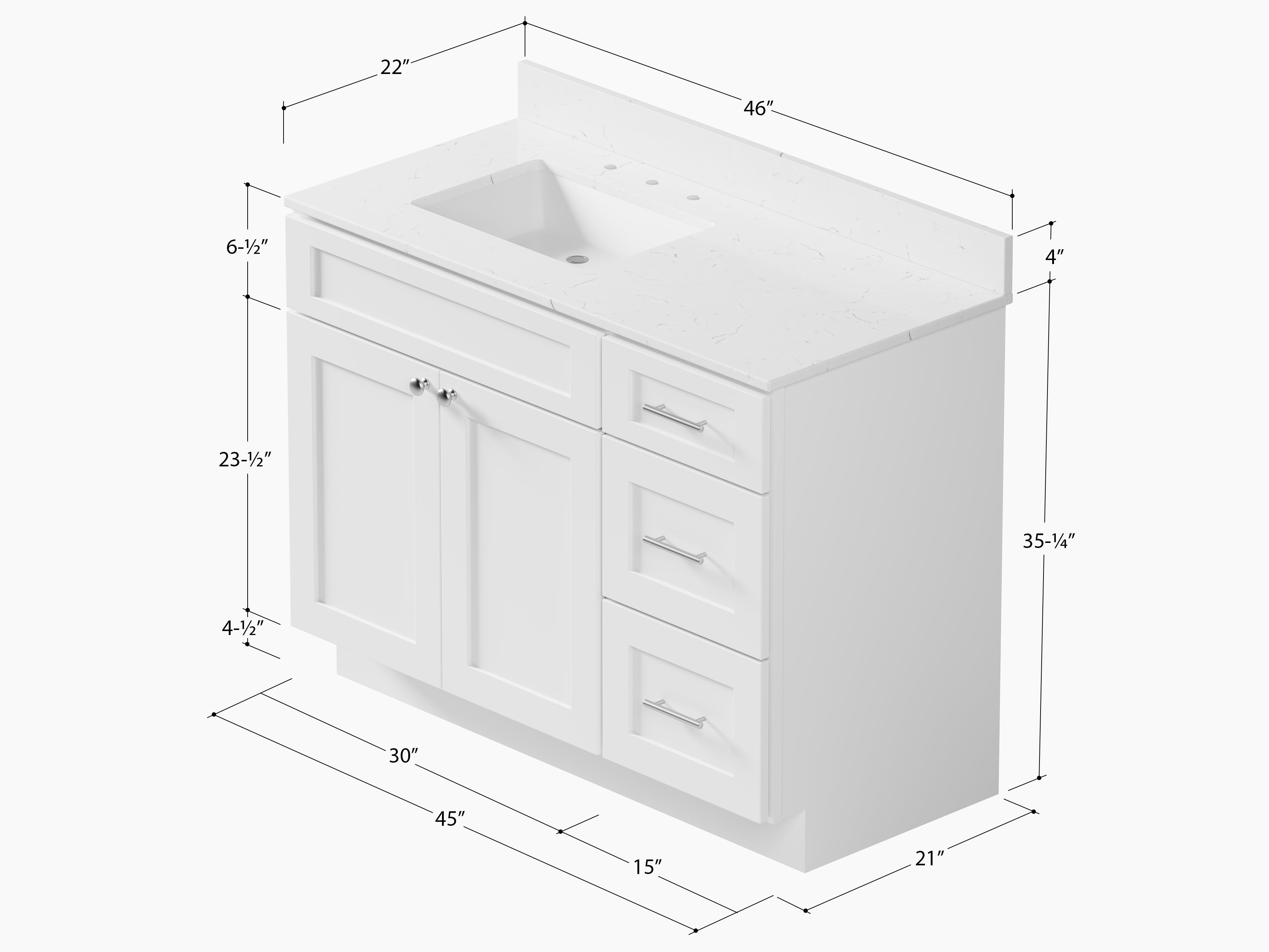 Disar 46'' Drawer Right Single Bathroom Vanity with Quartz Top
