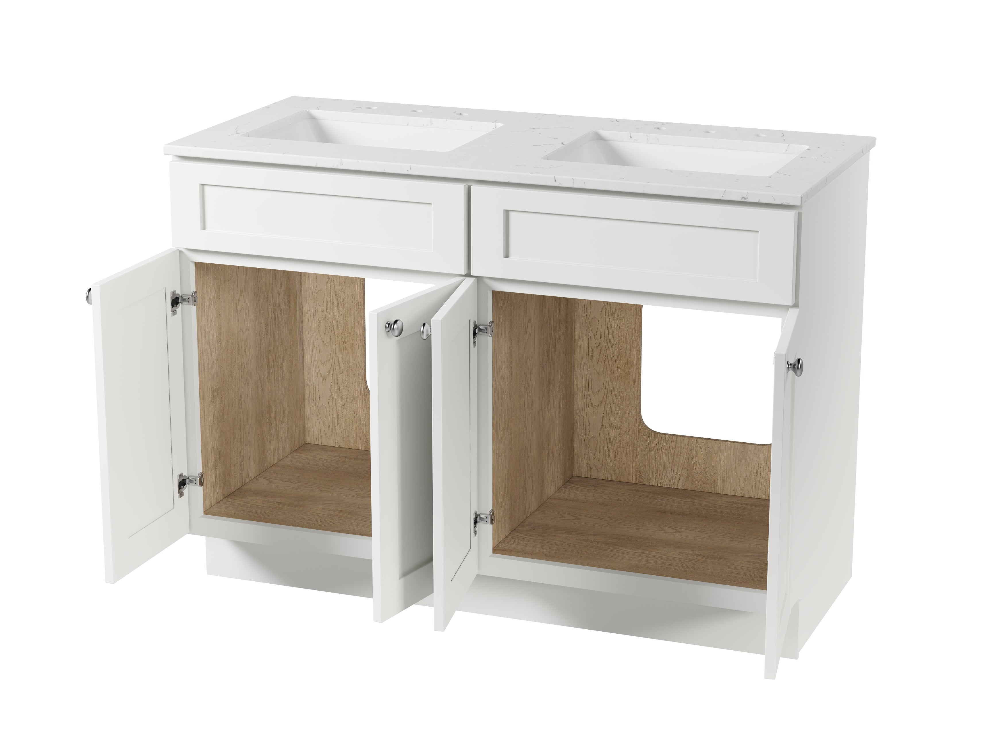 Disar 48" Double Bathroom Vanity Shaker With Carrara Quartz Top-side Splash&back Splash