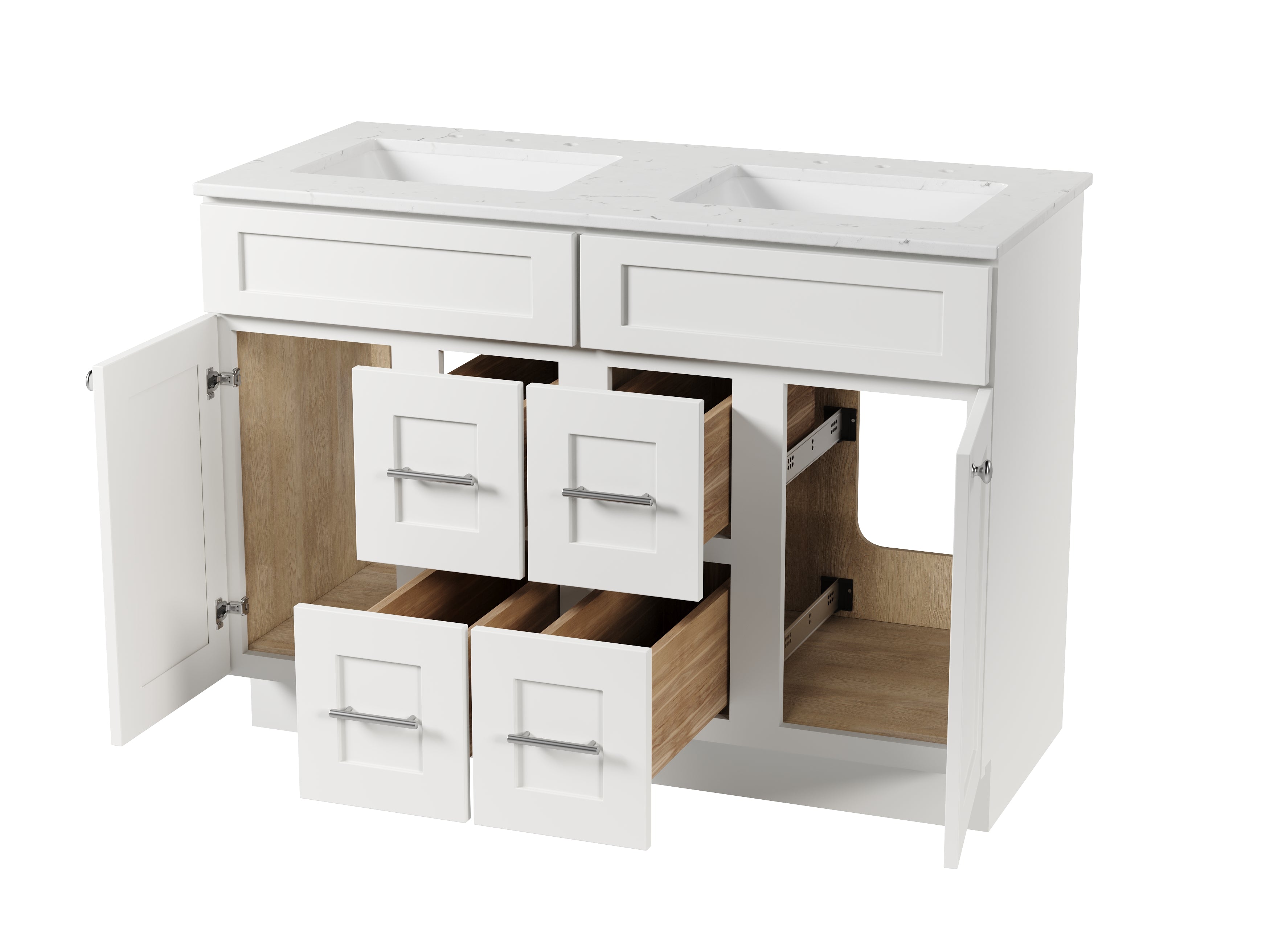 Disar 48" Double Bathroom Vanity Drawer With Carrara Quartz Top-side Splash&back Splash