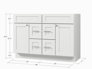 Disar 48 Inch Double Bathroom Vanity Base Only Cabinet Without Top Shaker Style Solid Wood Plywood