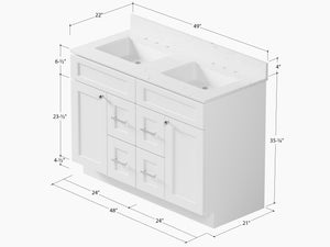 Disar 48" Double Bathroom Vanity Drawer With Carrara Quartz Top-side Splash&back Splash